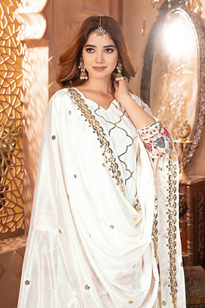 New Arrival | Heavy Chinon Silk Embroidered Party Wear Top & Sharara Palazzo-ND-5017