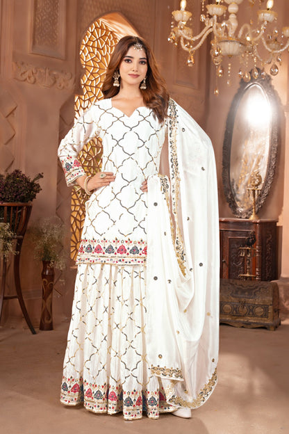New Arrival | Heavy Chinon Silk Embroidered Party Wear Top & Sharara Palazzo-ND-5017