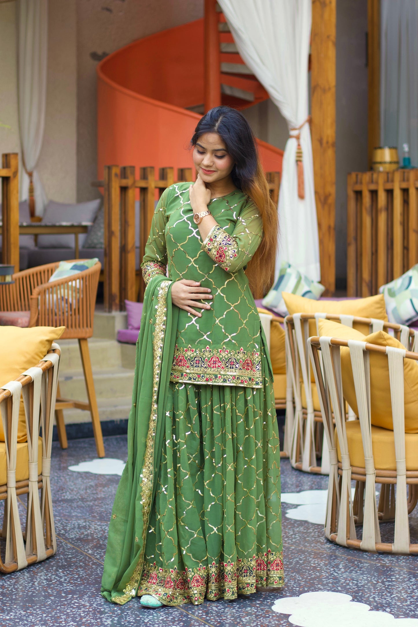 New Arrival | Heavy Chinon Silk Embroidered Party Wear Top & Sharara Palazzo-ND-5017