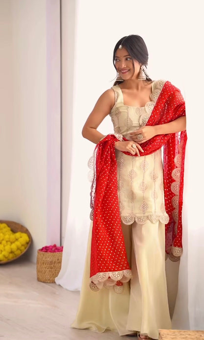 Designer Crepe Silk Embroidered Palazzo Suit Set with Digital Print Dupatta | Heavy Coding Sequence Work | Festive Wear for Women