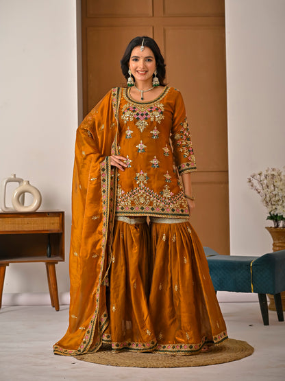 Women's Heavy Silk Sharara Suit Set with 5mm Sequence Embroidery