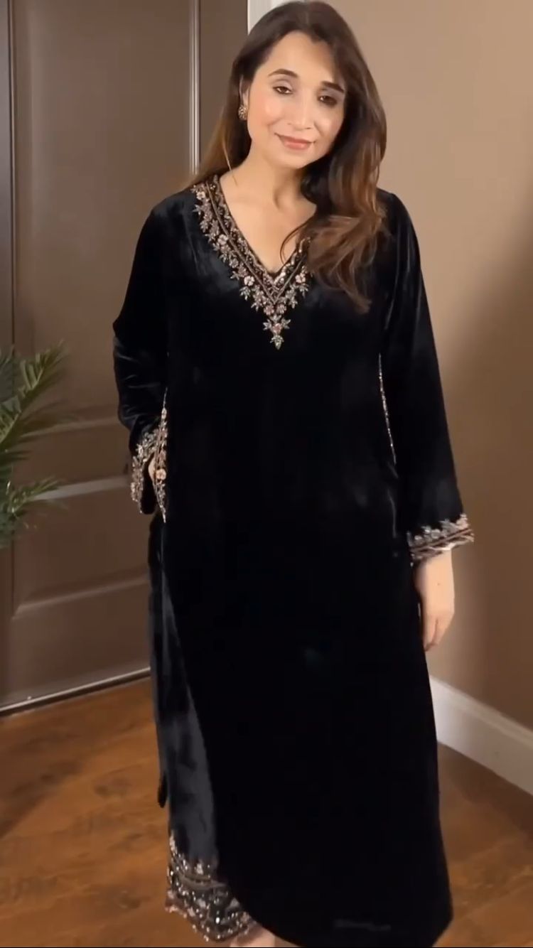 Premium Viscose Velvet Fancy Suit Set for Women – Designer Embroidered Kurta & Velvet Pants | Festive & Party Wear | Avishkar Culture