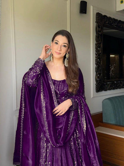 Heavy Crunchy Silk Gown Lehenga Set