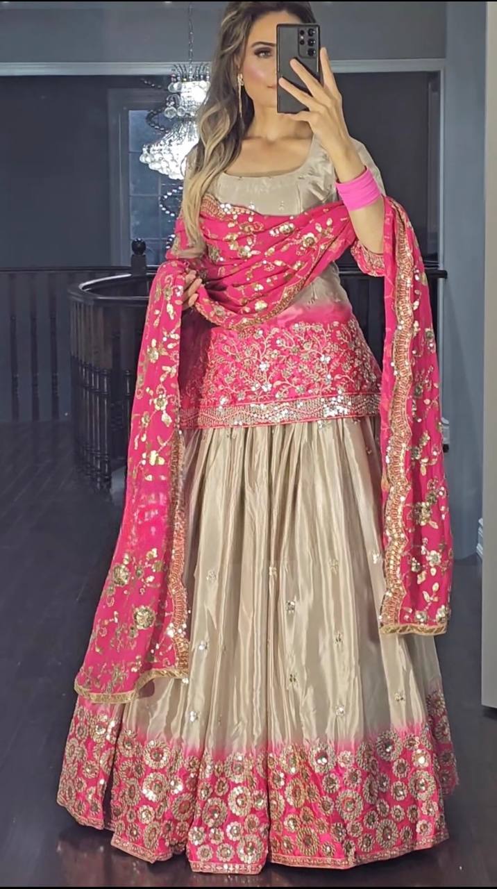 Premium Chinon Embroidered Lehenga Set with Dupatta
