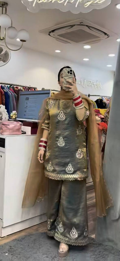 Designer Fendy Silk Embroidered Palazzo Suit Set with 5mm Sequence Work | Premium Festive & Party Wear for Women