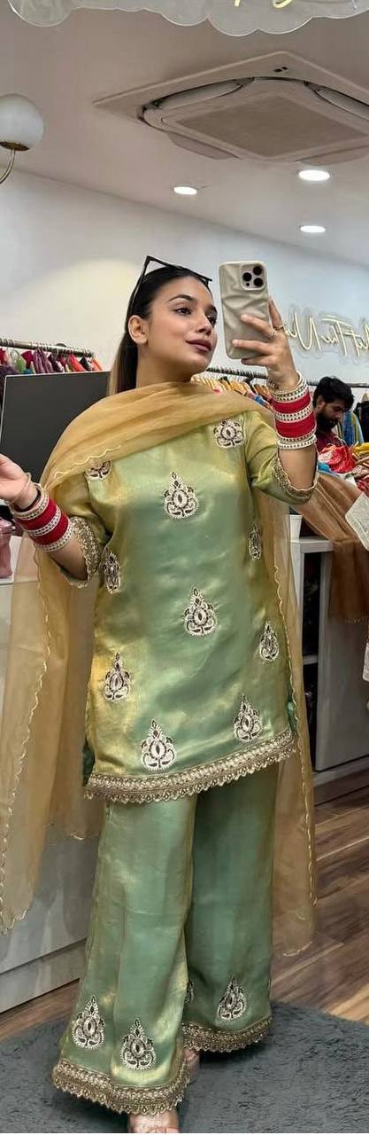 Designer Fendy Silk Embroidered Palazzo Suit Set with 5mm Sequence Work | Premium Festive & Party Wear for Women