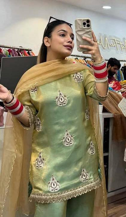 Designer Fendy Silk Embroidered Palazzo Suit Set with 5mm Sequence Work | Premium Festive & Party Wear for Women