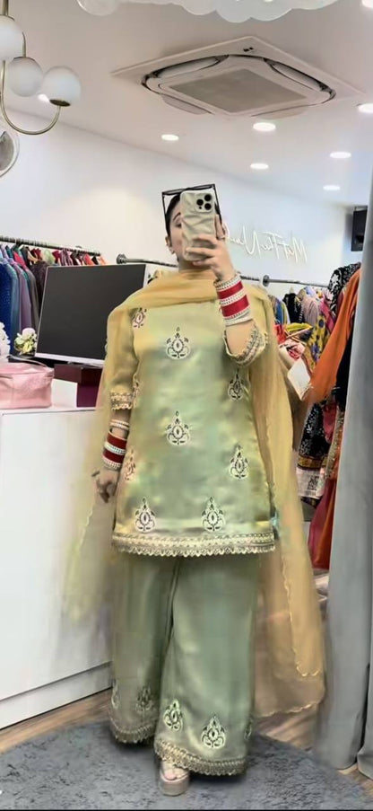 Designer Fendy Silk Embroidered Palazzo Suit Set with 5mm Sequence Work | Premium Festive & Party Wear for Women