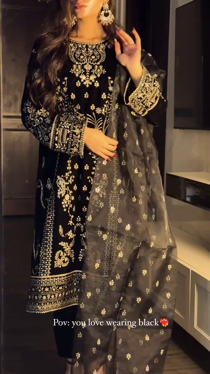 Black Embroidered Kurta Set for Women | Elegant Party Wear Kurti with Matching Bottom | Festive & Evening Wear