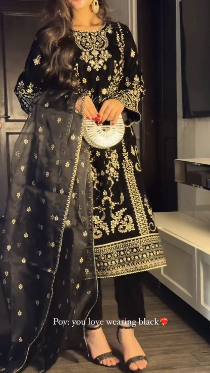 Black Embroidered Kurta Set for Women | Elegant Party Wear Kurti with Matching Bottom | Festive & Evening Wear