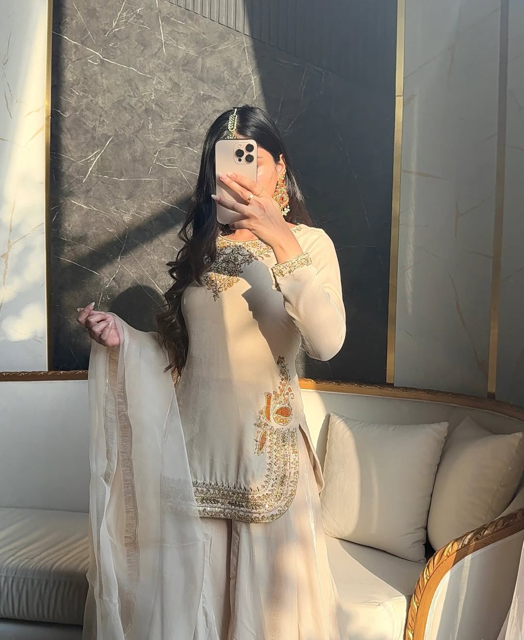 Cream Hand Embroidered Kurta Set with Dupatta – Elegant Ethnic Wear for Women