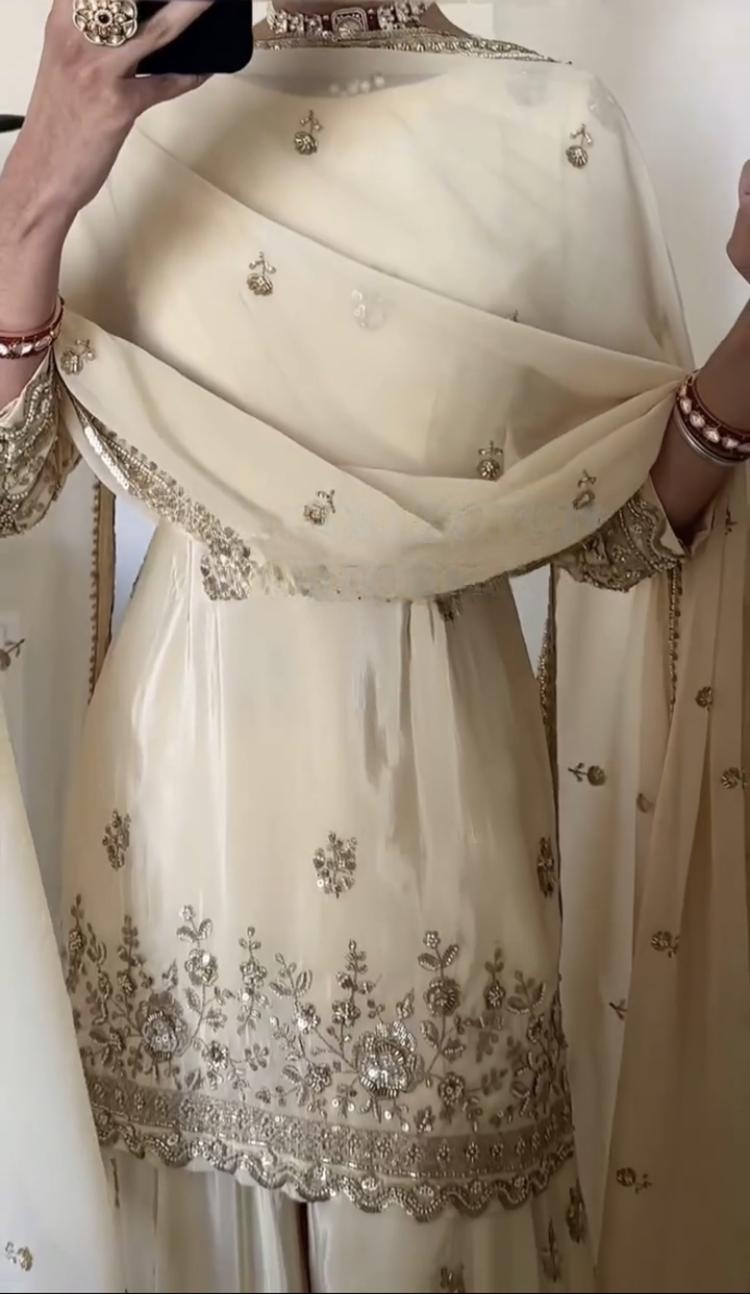 Ivory Embroidered Kurta Sharara Set with Dupatta – Elegant Festive Ethnic Wear for Women